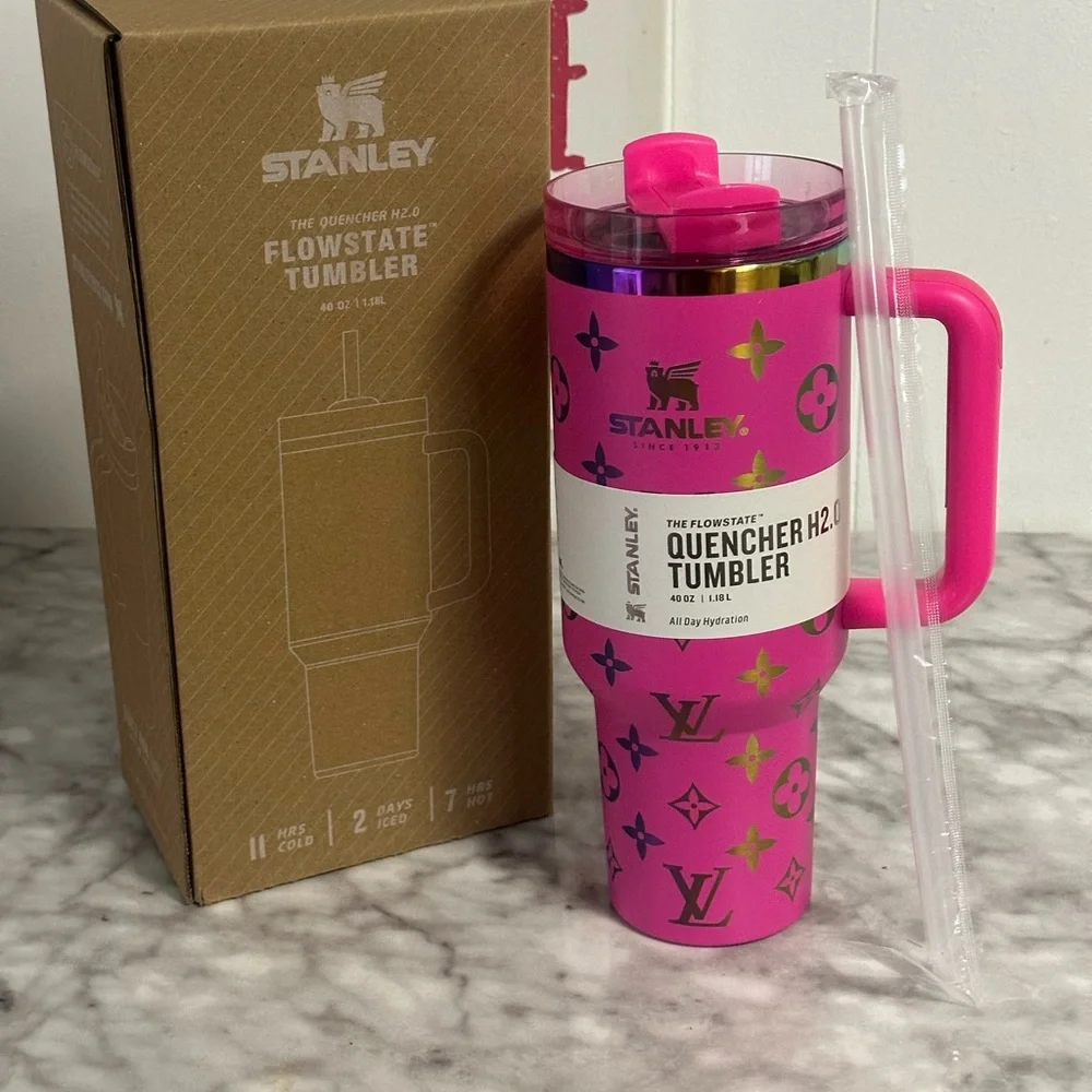 Stanley Hot Pink Travel Quencher Tumbler with Metallic Accents - Picture 6 of 11